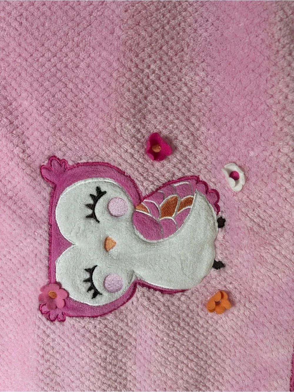 Carter's Two Tone Pink Owl Baby Blanket White Orange Flowers Textured Lovey 2014